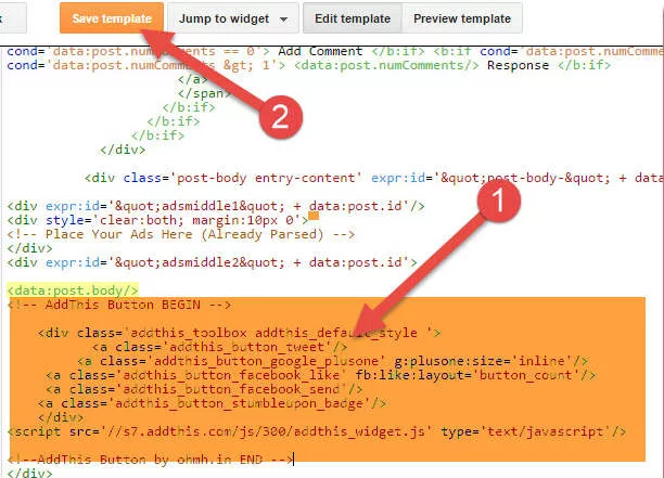 Blog Me Social Share Button Kaise Add Kare - Easy Guide 2024 2 add code in template