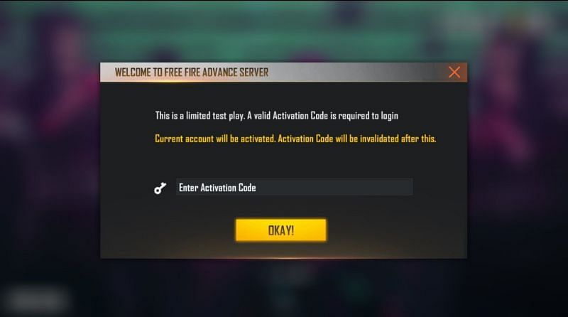 Activation Code for Free Fire OB28 Advance Server